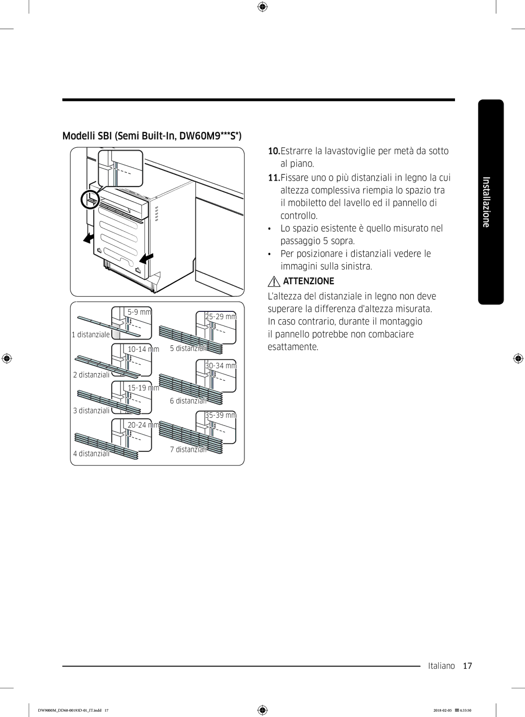 Samsung DW60M9550BB/ET, DW60M9530BB/ET, DW60M9970US/ET manual Italiano 17  